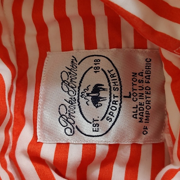 Y2K Brooks Brothers Orange White Striped Button Down Shirt Cotton SZ Large - Picture 10 of 11
